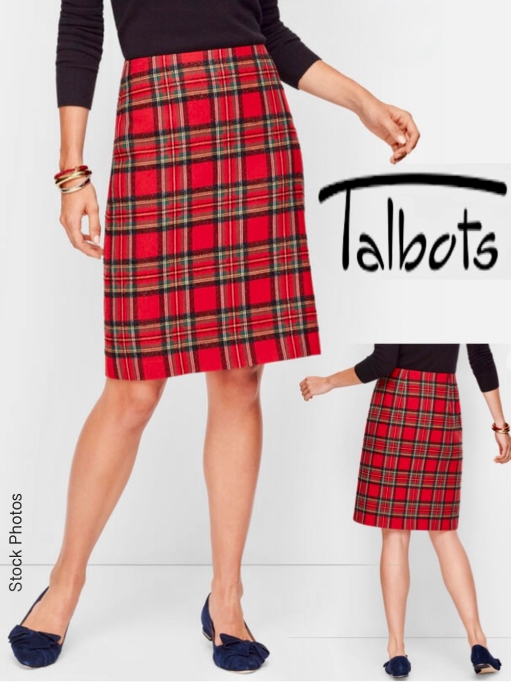 TALBOTS Classic Tartan Plaid Holiday Lined Skirt Machine Washable Side Zip (4P) - Picture 6 of 17